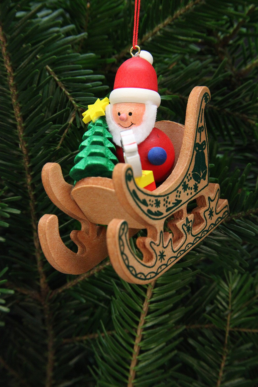 Stencilled Sleigh - Santa - Christmas tree decoration
